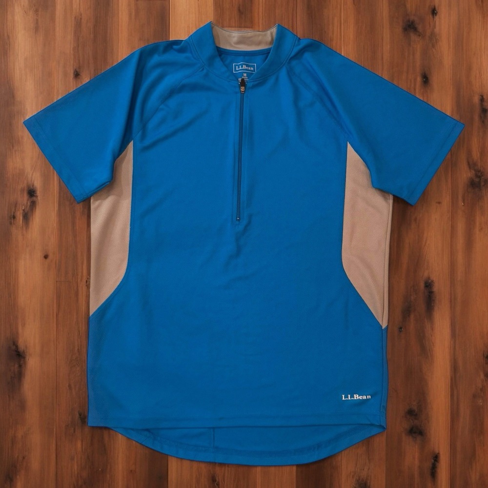 L.L. Bean Cycling Jersey Mens Medium Blue Shirt Half Zip Sports Light Breathable